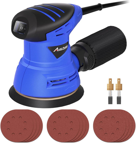 AVID POWER 5-Inch Electric Orbital Sander - 3.0 Amp, 6 Variable Speeds, 12 Sandpapers