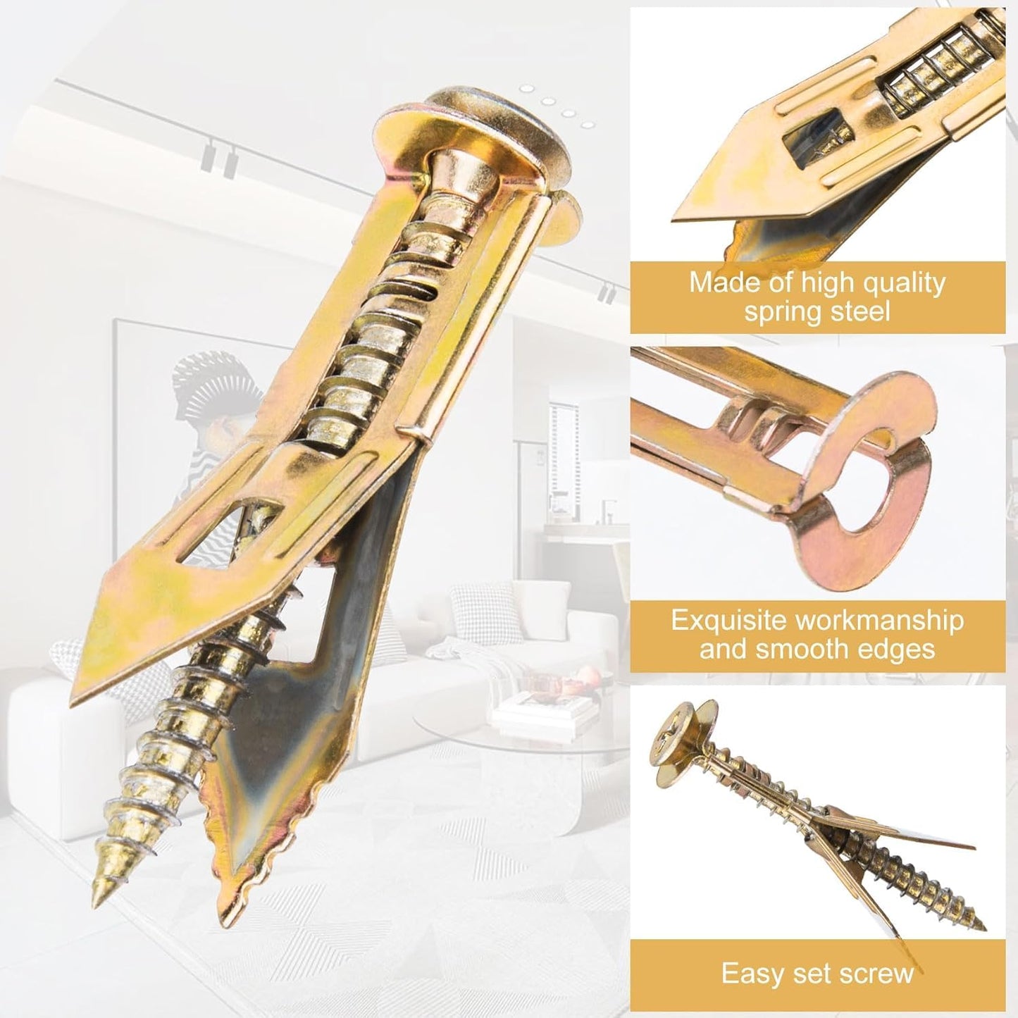 FNLGTN Self-Drilling Drywall Anchors and Screws Kit, 100 Pieces, 50 Metal Anchors & 50 Screws, No-Drill Installation (100pcs 0.47X1.18)