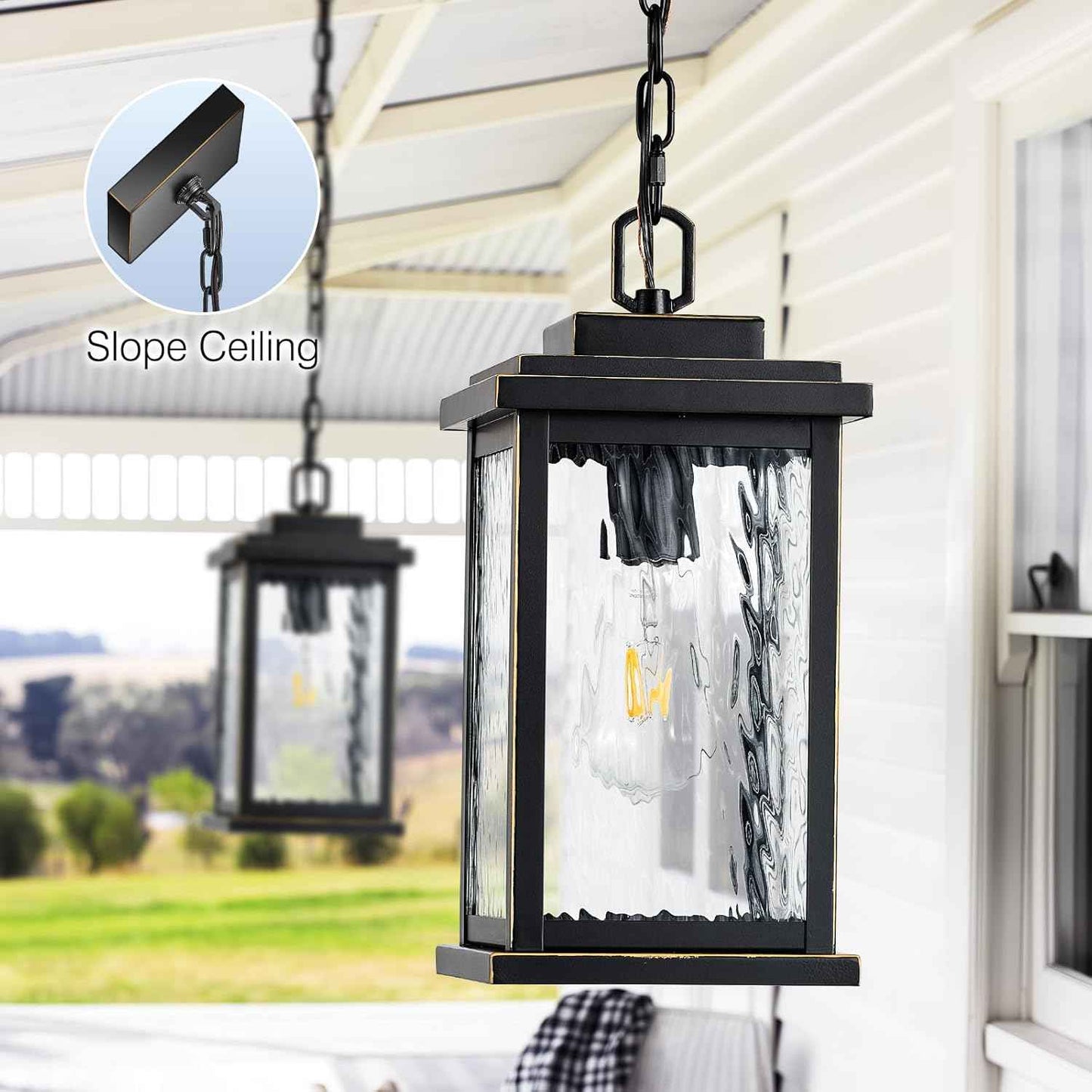 Outdoor Pendant Light - Oil Rubbed Bronze Chandelier for Porch & Patio, Adjustable Chain