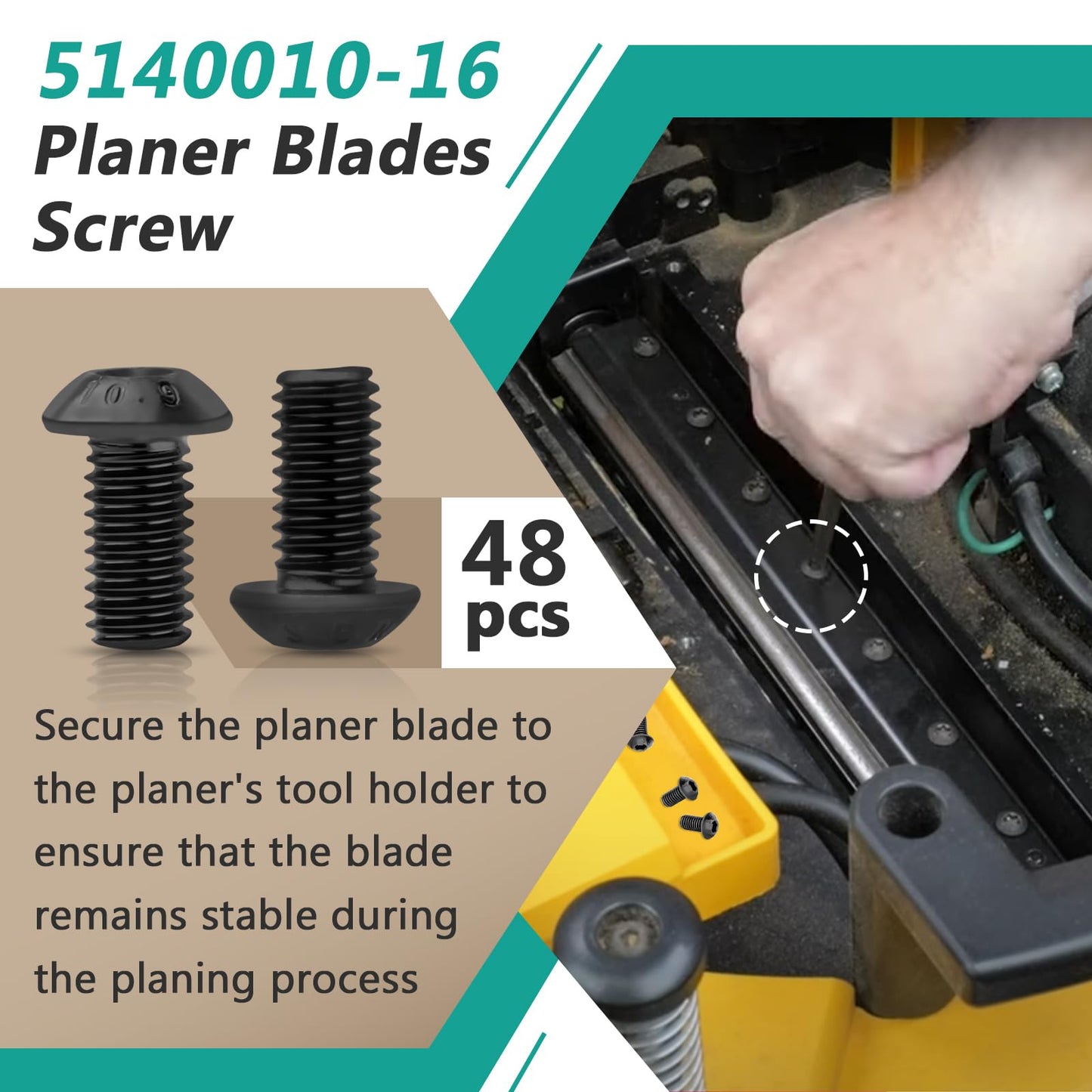 48 Pcs 5140010-16 Planer Blade Screws Compatible with DeWalt DW734, DW735, DW735X Planer Blades - Black Planer Blades Screw