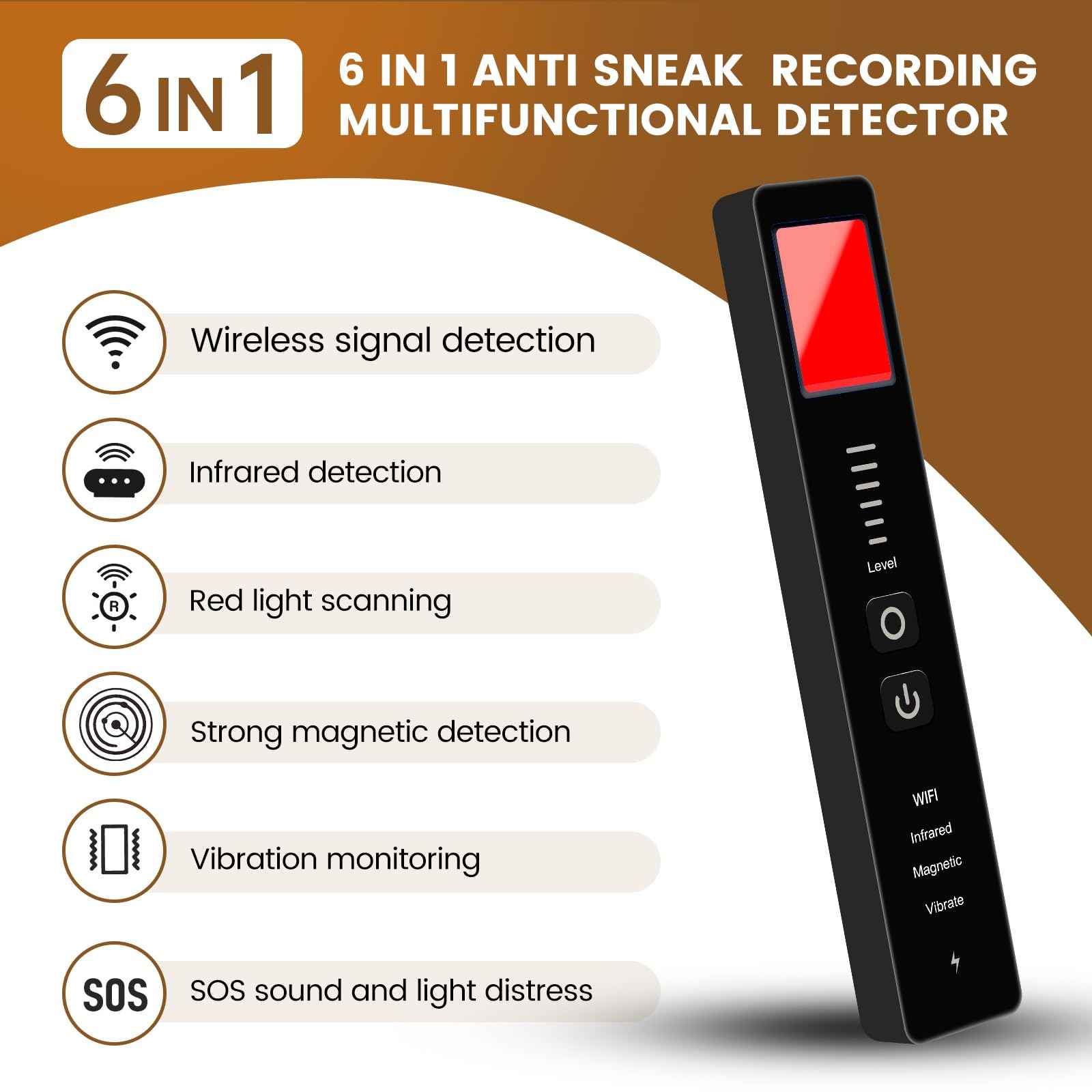 Hidden Camera Detectors - Anti Spy Detector 2025 Pro Portable Finder, GPS Tracker Scanner, Bug Detector with 360° Detection for Hotel, Home, Office, Travel Security (Black)