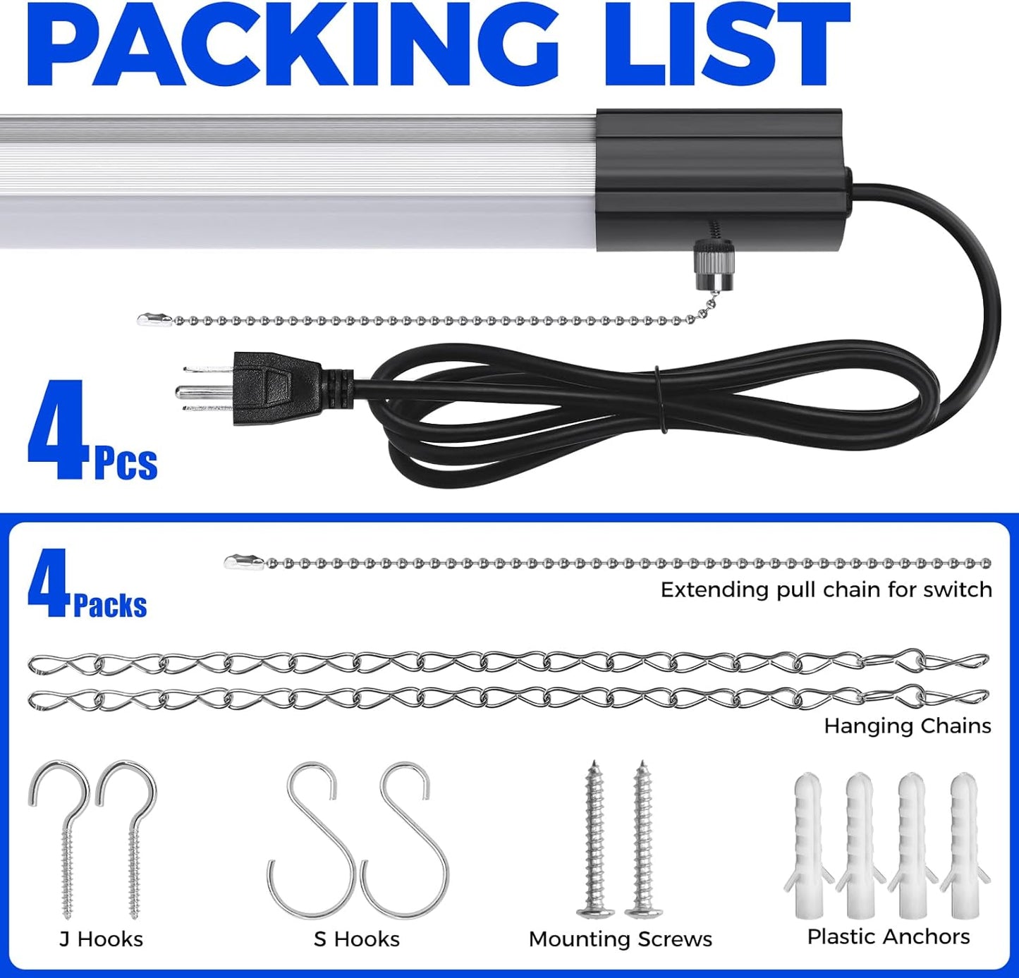 Barrina 10000LM LED Shop Light Fixture - 4FT, 84W, 5000K, Linkable, ETL Approved for Garage & Workshop
