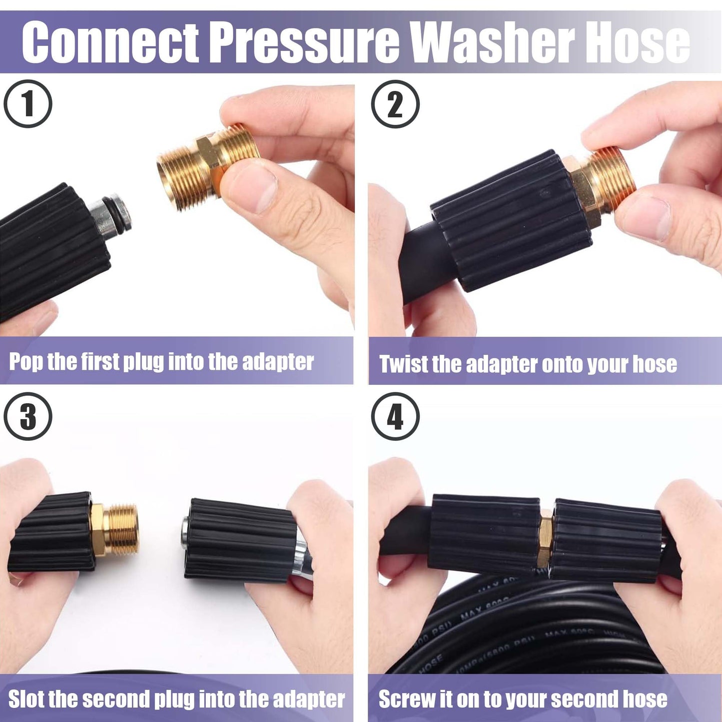 Yakamoz 4Pcs Pressure Washer Hose Adapter, M22-14mm Male Coupler 5000PSI Power Washer Hose Connector Extension Fittings, Heavy Duty Brass, Leak-Free Design