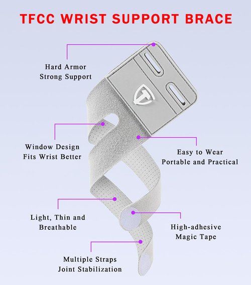 FVVWVV 2pcs TFCC Wrist Support Brace, Adjustable Wristband for Ulnar Sided Wrist Pain, Wrist Straps for Weightlifting, Working Out and Pain Relief (Gray)