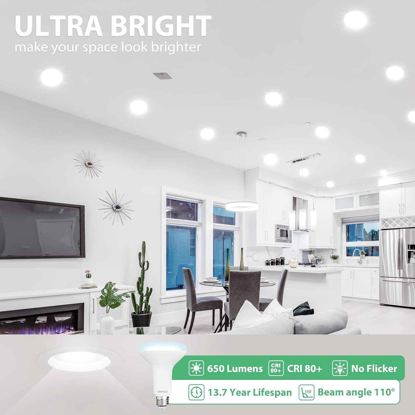 BR30 LED Flood Light Bulbs 24-Pack, 7W Dimmable 650LM Soft White 2700K, E26 Base