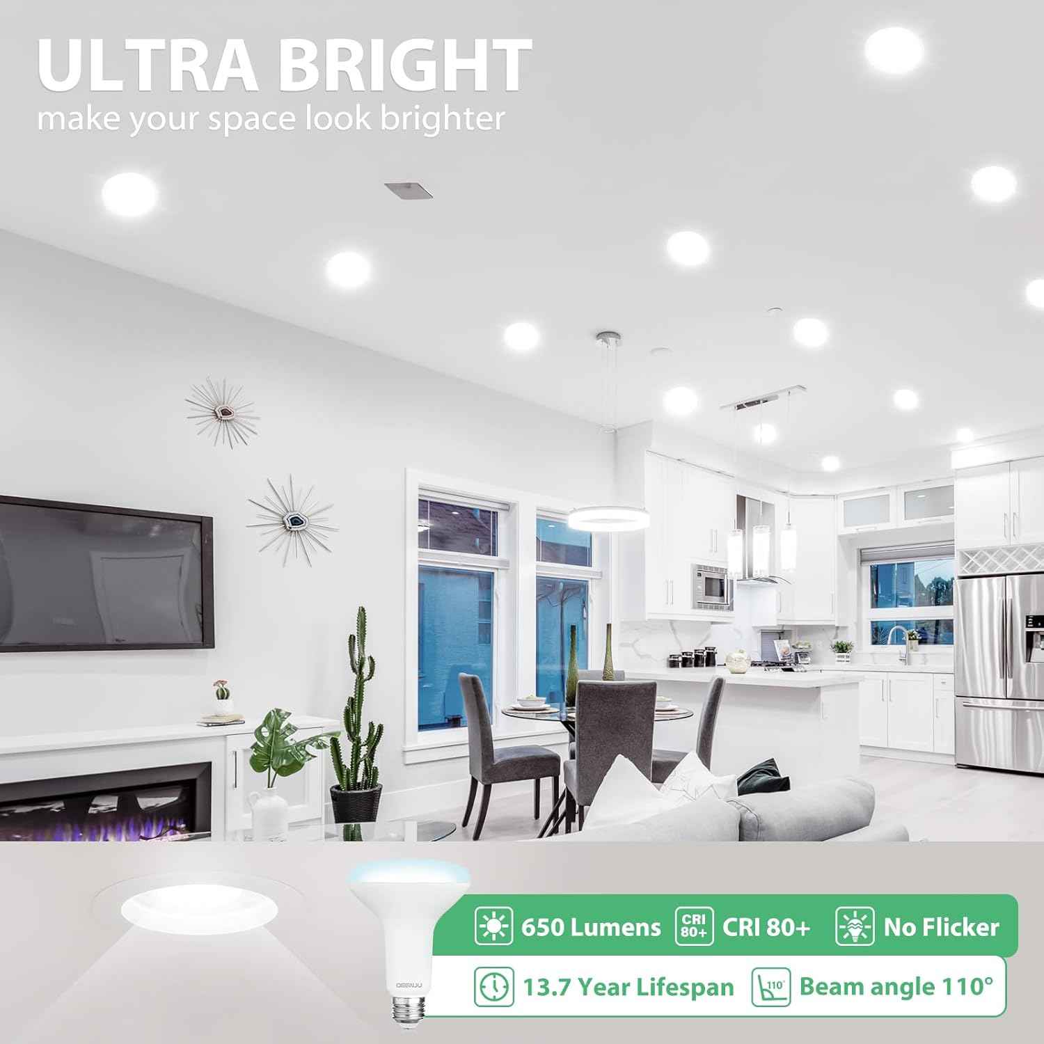 BR30 LED Flood Light Bulbs 24-Pack, 7W Dimmable 650LM Soft White 2700K, E26 Base