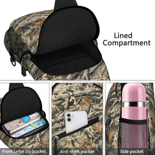 Hunting Camouflage Camo Forest Sling Bag for Women Men Small Crossbody Sling Backpack Travel Hiking Daypack Chest Shoulder Bag