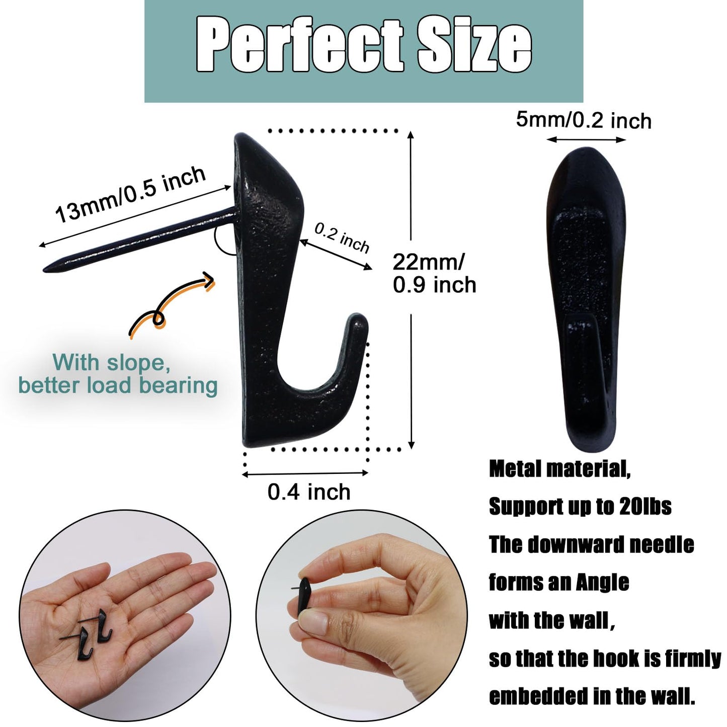 30 PCS Picture Hanging Nails Thumb Tacks for Wall Hangings, Heavy Duty Push Pins Wall Hooks for Drywall Cork Board, Picture Hanging Kit with Nails Black