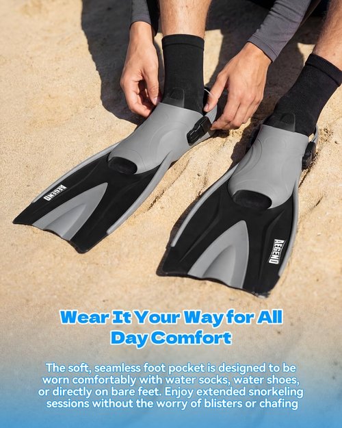 Aegend Snorkeling Gear Set - Anti-Fog Panoramic Mask, Adjustable Fins & Dry Top Snorkel | All-in-One for Swimming & Diving