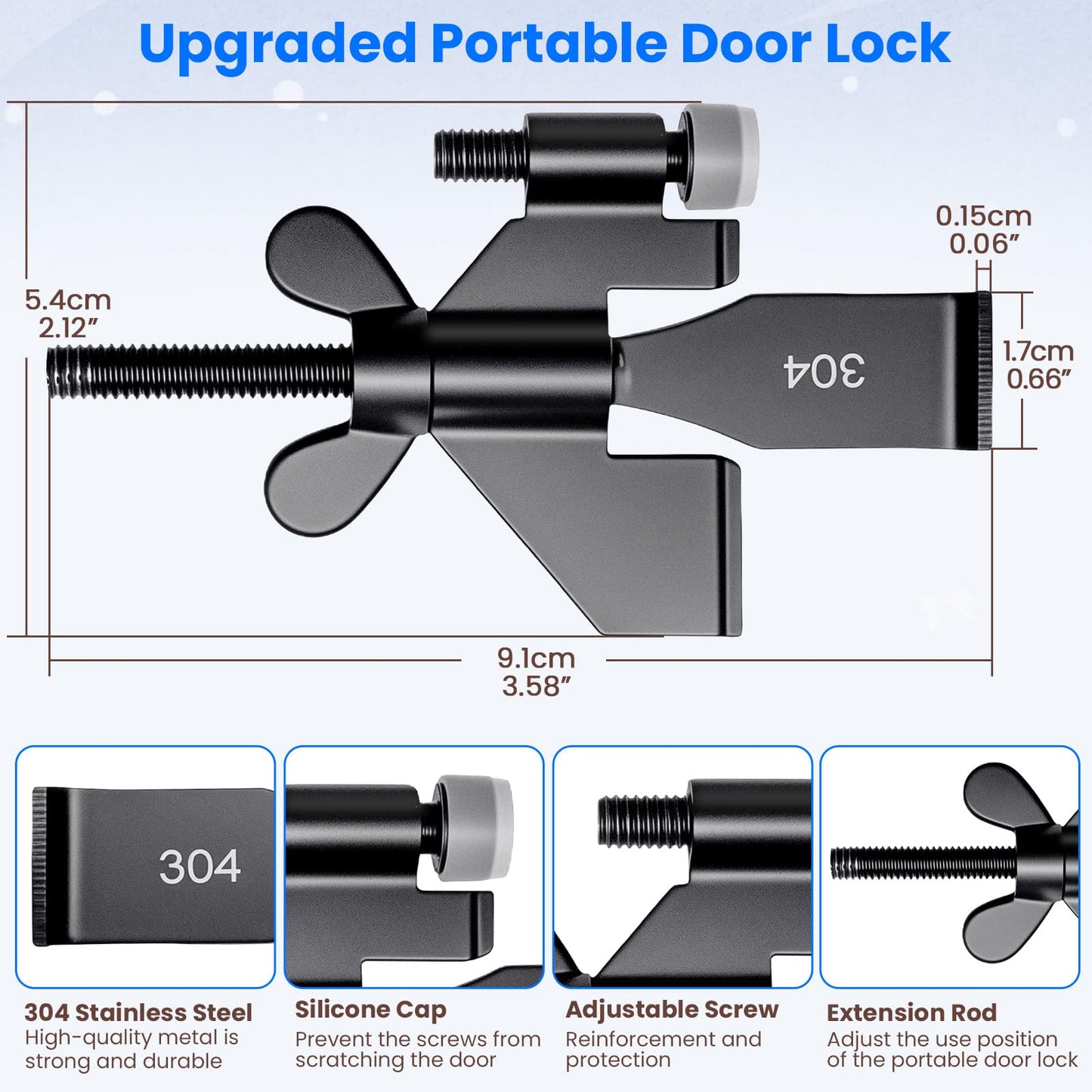 Black Portable Door Lock Home Security Door Locker Travel Lockdown Locks for Additional Safety and Privacy Perfect for Traveling Hotel Home Apartment College