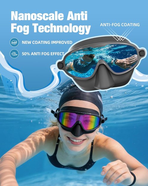 Aegend Swim Goggles - Anti-Fog, UV Protection, No-Leak Design | 2-Pack with Nose Cover for Adults
