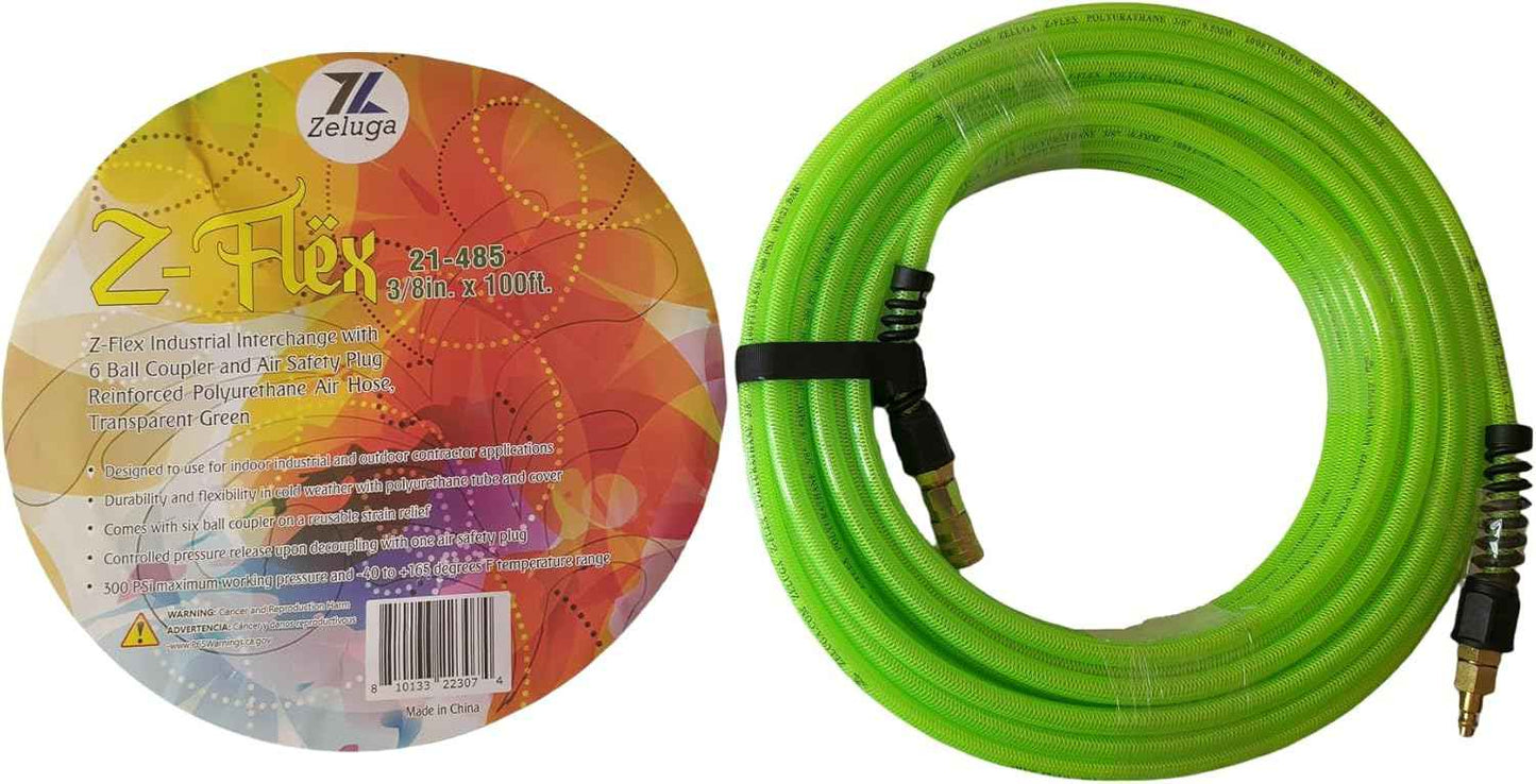 Z-Flex 1/4in. x 100ft. Reinforced Polyurethane Air Hose with Ball Coupler & Safety Plug - 300 PSI