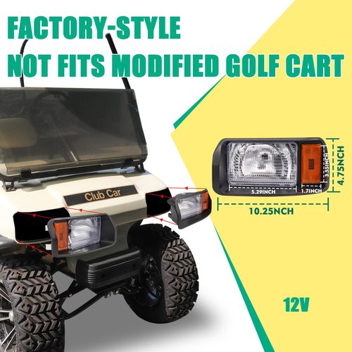 FIXHAWK Club Car DS Halogen Headlights for Club Car DS & Turf & Carryall 1993-Up Golf Cart,Passenger and Driver Side Factory Style OEM# 101988002, 101988001,Replace12V Head Lights Kit Assembly