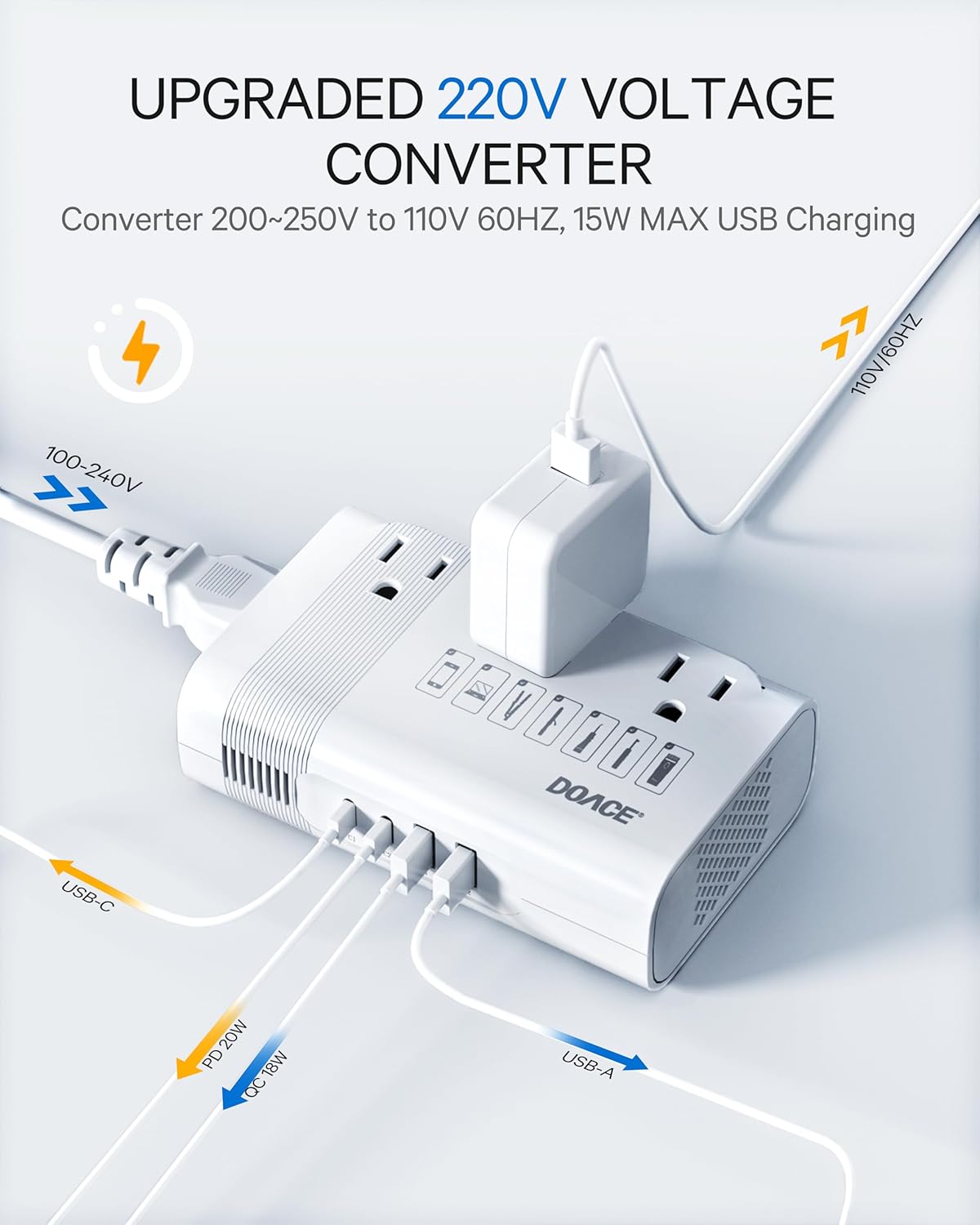 350W Voltage Converter 220V to 110V for European Travel - US to Europe Power Adapter