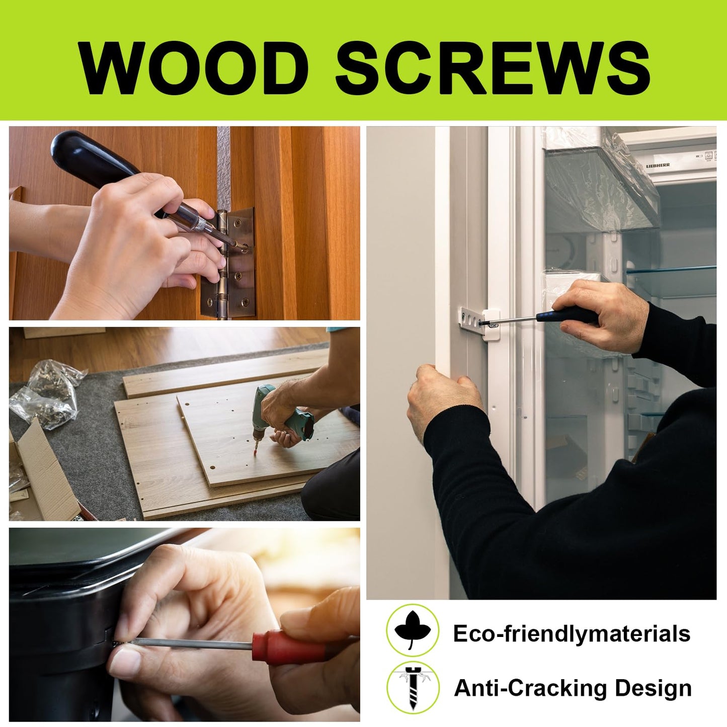 #4 Flat Head Small Wood Screws Assortment kit, 420Pcs, Phillips Short Screw, 304 Stainless Steel, Cabinet Hinge Mounting, Electronics DIY Micro Screws Fasteners Set, Contains 20pcs M6 Screw Anchors