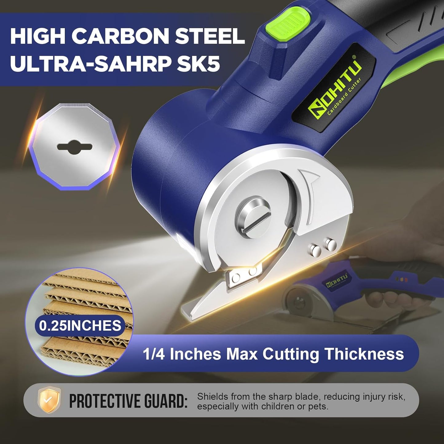 Rechargeable Cordless Electric Scissors - 4V Rotary Cutter with LED Light & 2 Blades for Fabric, Cardboard, and Plastic