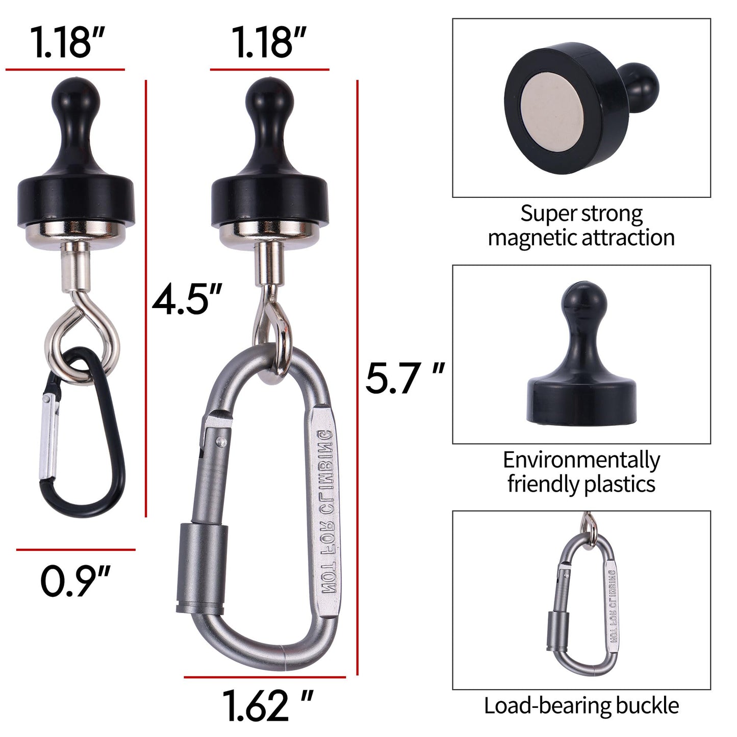 ECOSHIRE Magnetic Hooks for Canopy, Magnet Clip Hanger with Carabiner for Camping, Heavy Duty Earth Magnets, Cruise Hanging, Multifunctional Tent Canopy, Suitable Tents Swivel Snap (Large)