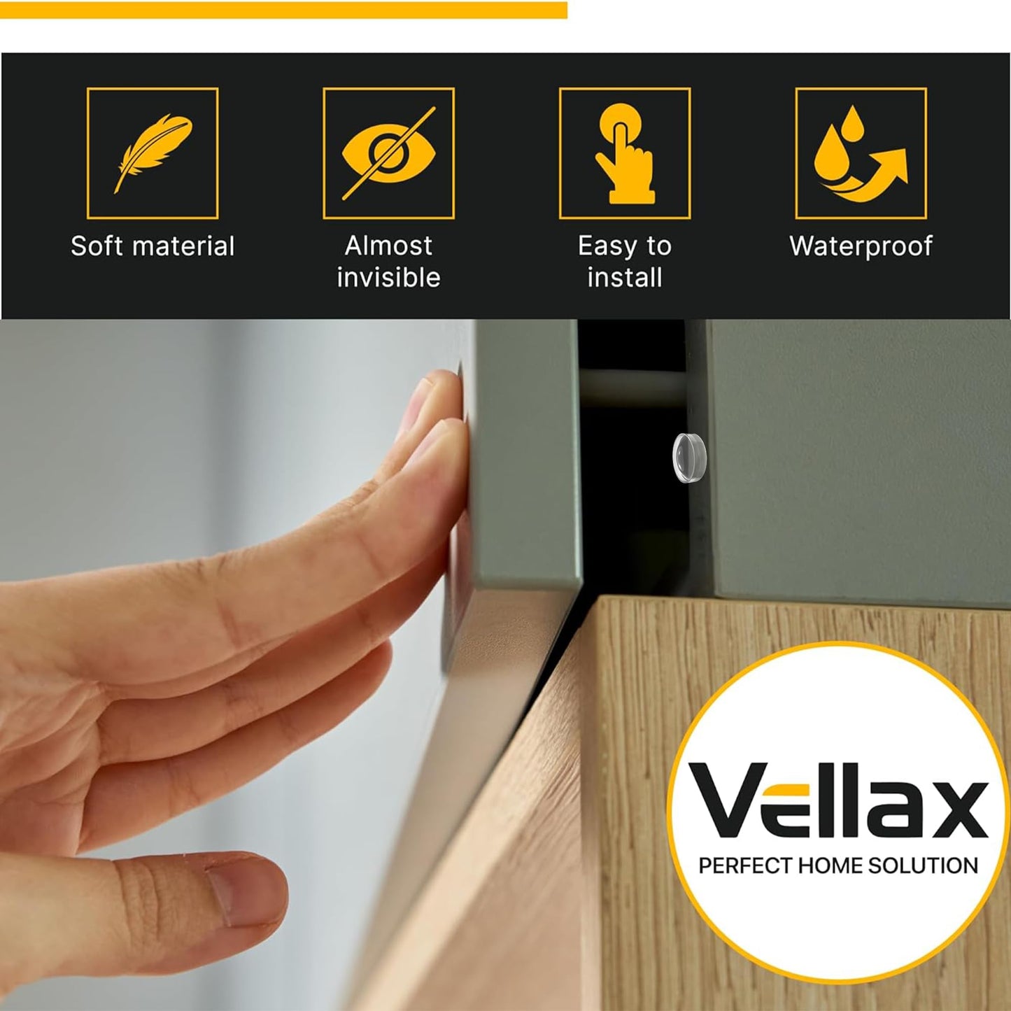 74 Clear Silicone Bumpers & Wall Protectors – 5‑Shape Self‑Adhesive Pads for Cabinets, Doors, Drawers & Furniture – Noise Dampening & Surface Protection by Vellax