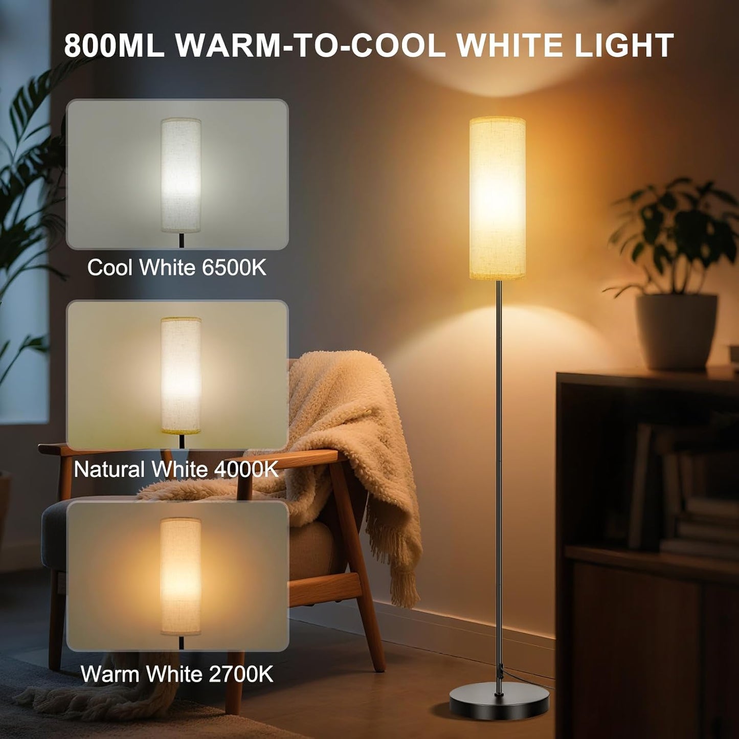 Modern Dimmable Floor Lamp with Remote - RGB Smart Bulb for Living Room, Bedroom & Office