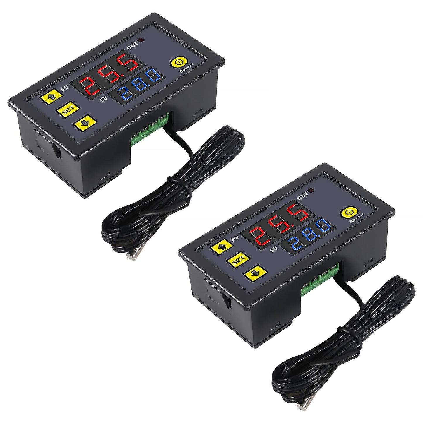 Coliao 2pcs Digital Temperature Controller W3230 Digital LED Thermostat Switch with Waterproof Probe AC110-220V Programmable Heating Cooling Electronic Thermostat Control -50℃ to 120℃