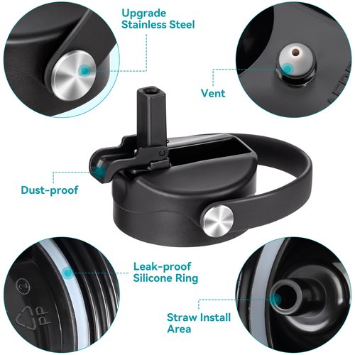 Soledea 2 PACK Flip Top Replacement Straw Lid for Hydro Flask Wide Mouth - Compatible with 12 16 18 20 32 40 64 oz, Flexible Handle, Leak-Proof Sport Cap Accessories