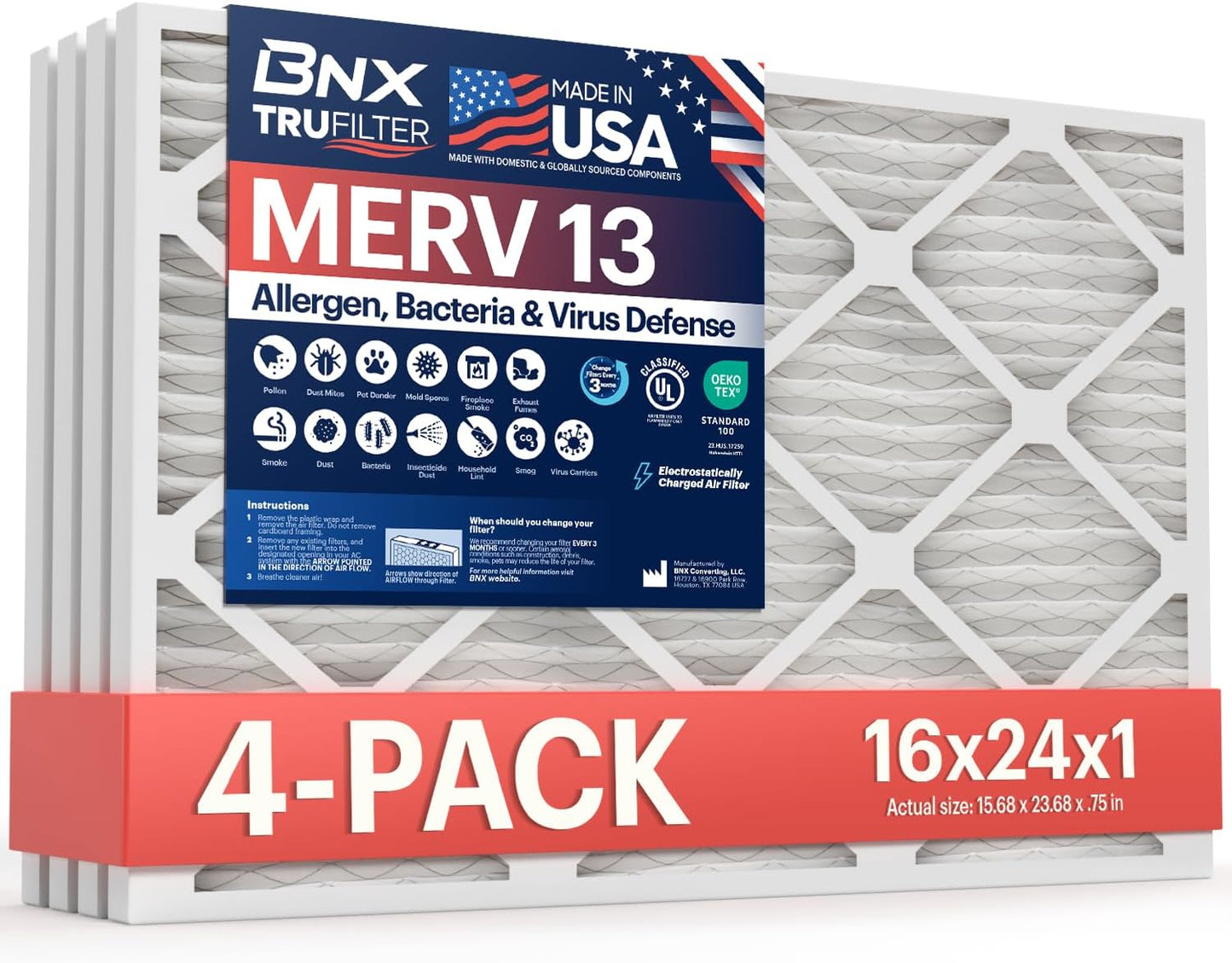 BNX TruFilter 12x12x1 MERV 8 Air Filters (6-Pack) - USA-Made Dust & Pet Defense for HVAC
