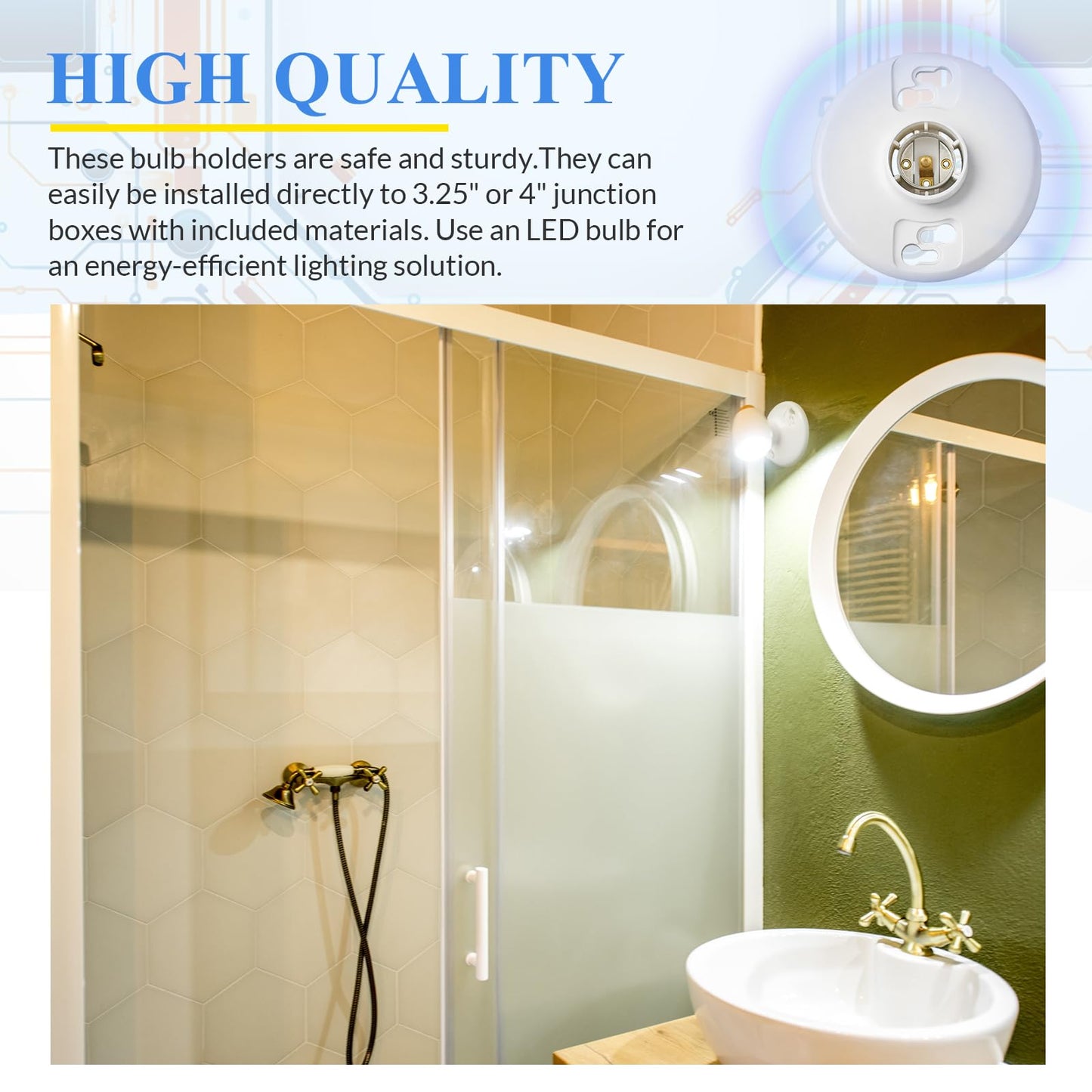 Saysurey 2 Pcs Medium Base E26 Lampholder Ceiling Light Sockets White Phenolic Bulb Socket Incandescent Fluorescent CFL Lamp Holder 660w 250v (Keyless)