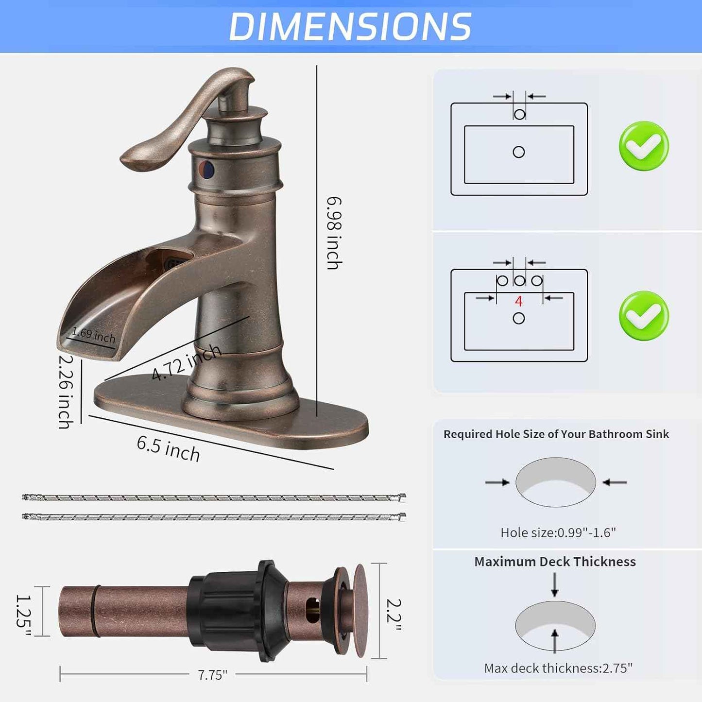 Matte Black Waterfall Bathroom Faucet - Single Handle Lavatory Sink Mixer with Brass Drain