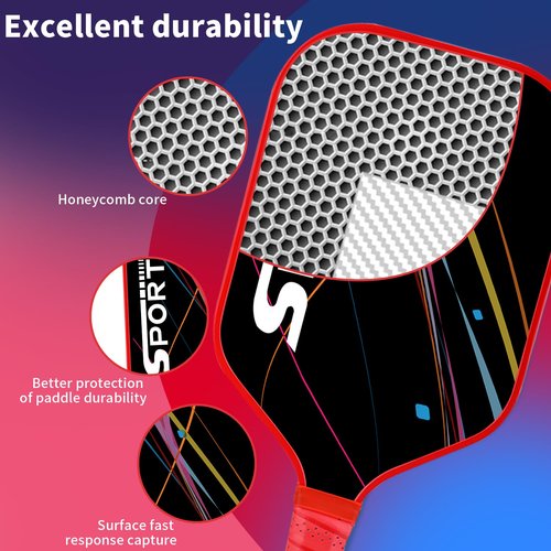 Pickleball Paddle, USAPA Approved Carbon Fiber Pickleball Paddle, Lightweight Pickle Ball Rackets for Men and Women, 1 Pickle Ball Paddle with 1 Carry Bag, Comfortable Handle(Colorful)