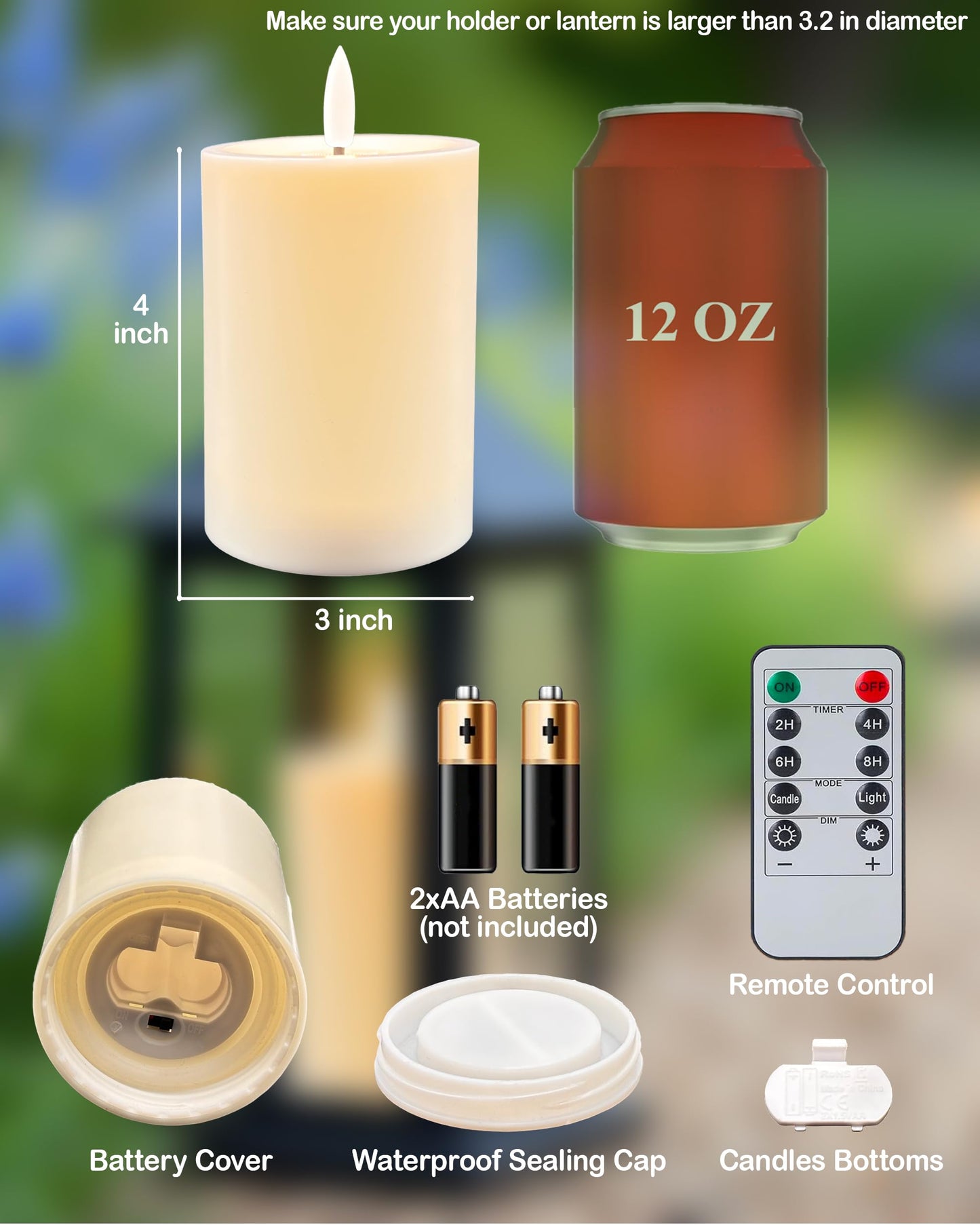 Gmnee 3"x4" Outdoor Waterproof Flameless Candles with Remote and Timers, LED Candles, Battery Operated Candles, Electric Fake Pillar Candles for Patio, Porch, and Lanterns Decor (Ivory)