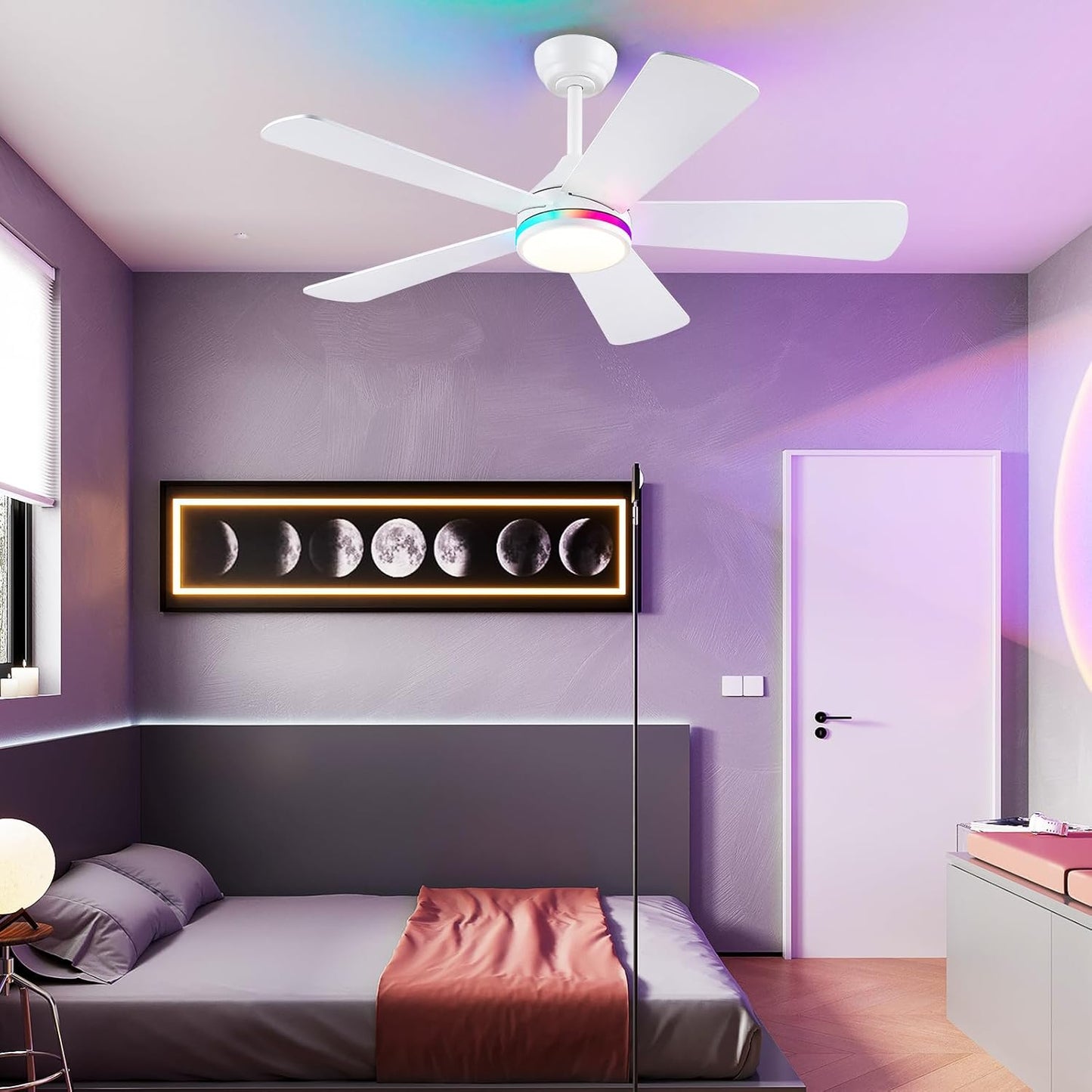46” Black Low Profile Ceiling Fan with Lights & Remote Control - Dimmable, Noiseless, Reversible for Bedroom