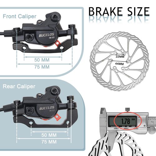 BUCKLOS MTB Hydraulic Disc Brakes Set with 160mm Rotors 2 Piston Bike Disc Brake Aluminum Alloy Levers with Calipers PM/IS Adapter Fit for Mountain Bike, Road Bike, BMX HB-323