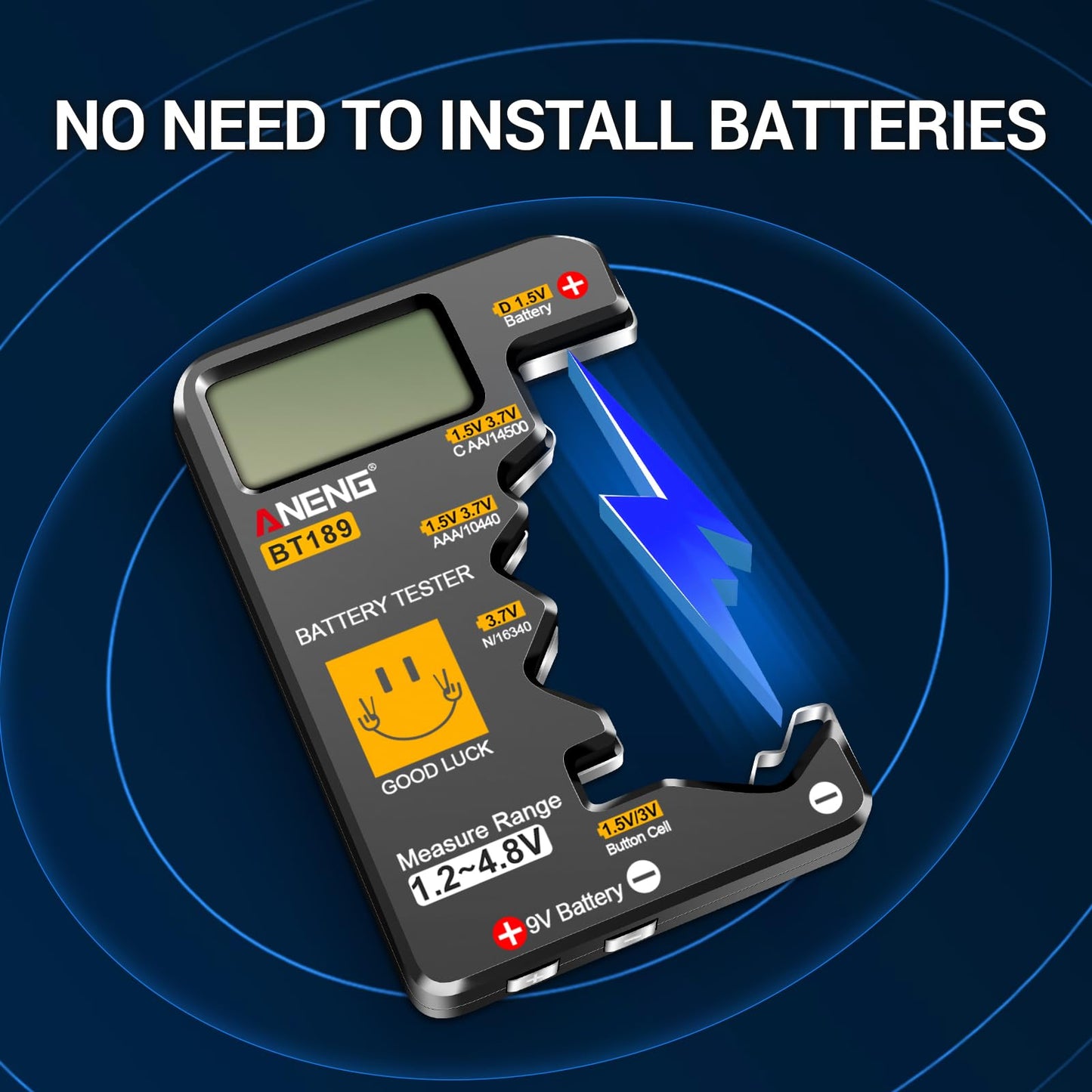 ANENG BT189 Battery Tester for AAA,AA,C,D,9V,F,6F22,1.5V/3V Button Batteries,LCD Display Household Battery Detector,Detects Battery Power by Voltage,Universal Battery Checker