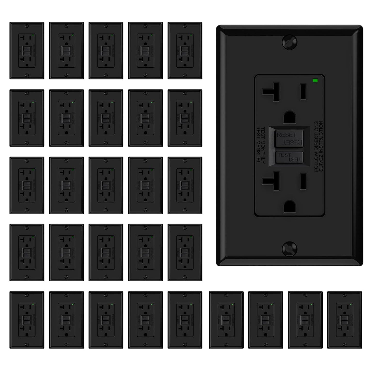 GFCI Outlet 15 Amp - Self-Test Electrical Receptacle with LED Indicator, 10 Pack