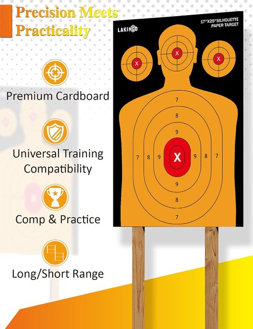 LAKINGO High-Visibility Silhouette Targets - 12x18 Inch Instant Confirmation for Pistol, Rifle & Airgun