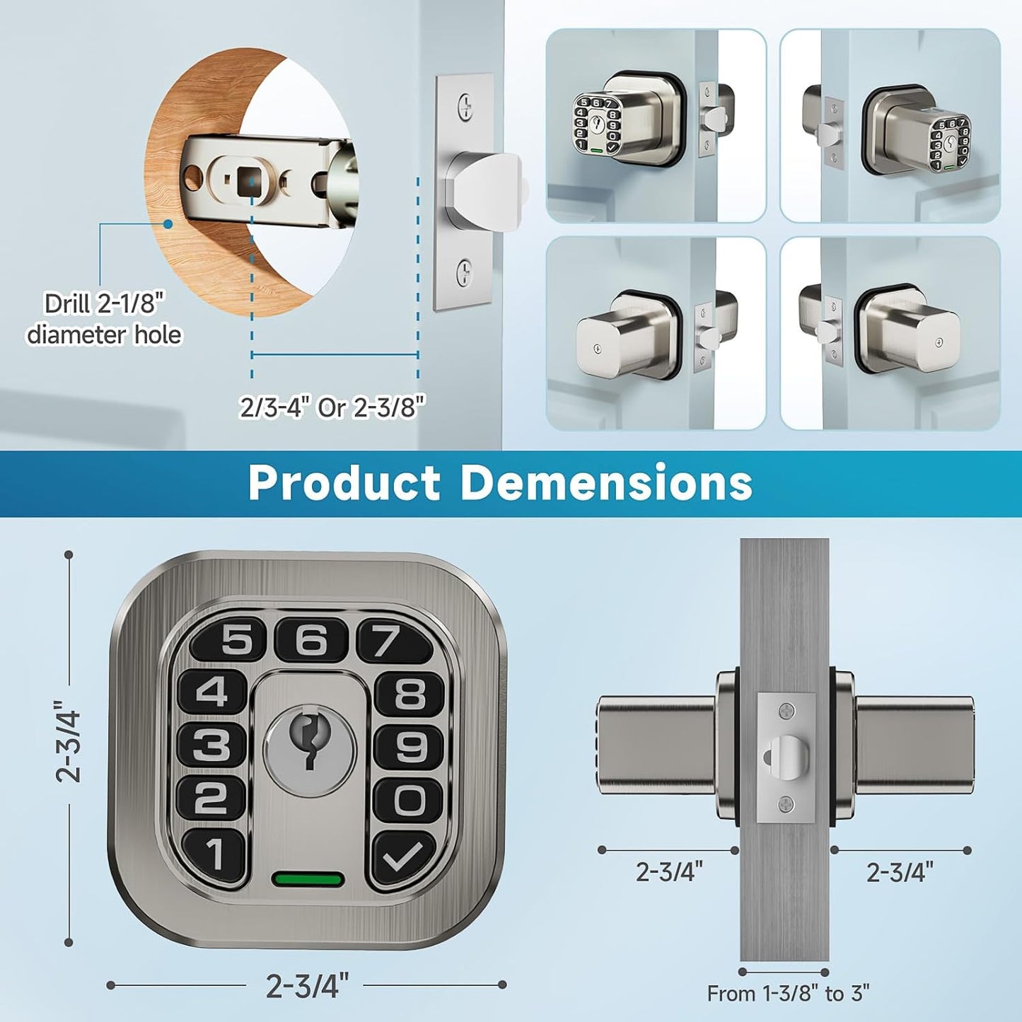 Smart Biometric Fingerprint Door Lock with Keypad - Keyless Entry, Waterproof, Auto Lock - Matte Black