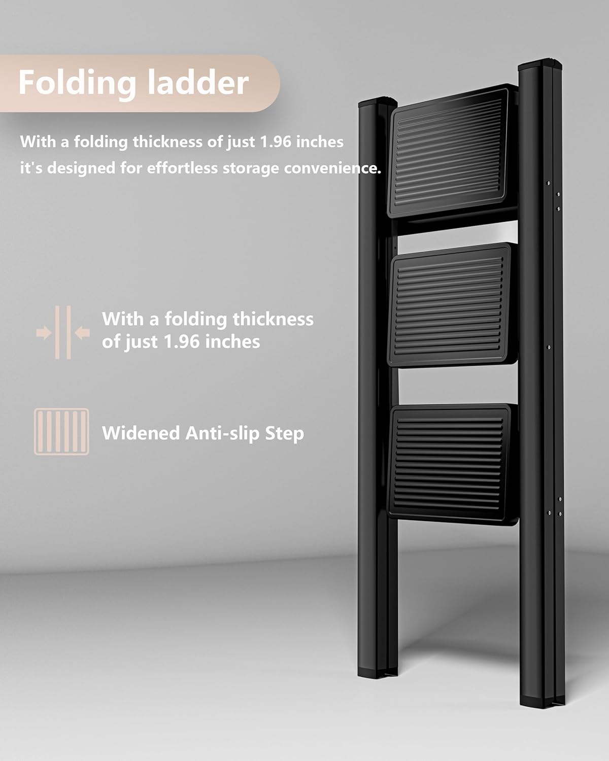 3-Step Folding Ladder - Sturdy 330 lbs Capacity Step Stool with Anti-Slip Pedals for Home & Office