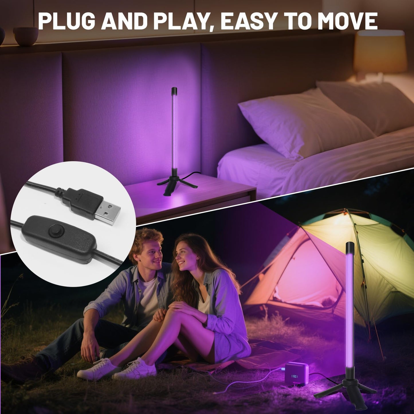 ycponggon 1 Pack LED Black Lights, Upgraded Triangular Bracket Vertical Standing Table Blacklight Fixture 10W, 1FT Desktop Led Black Light with Stand, Perfect for Party