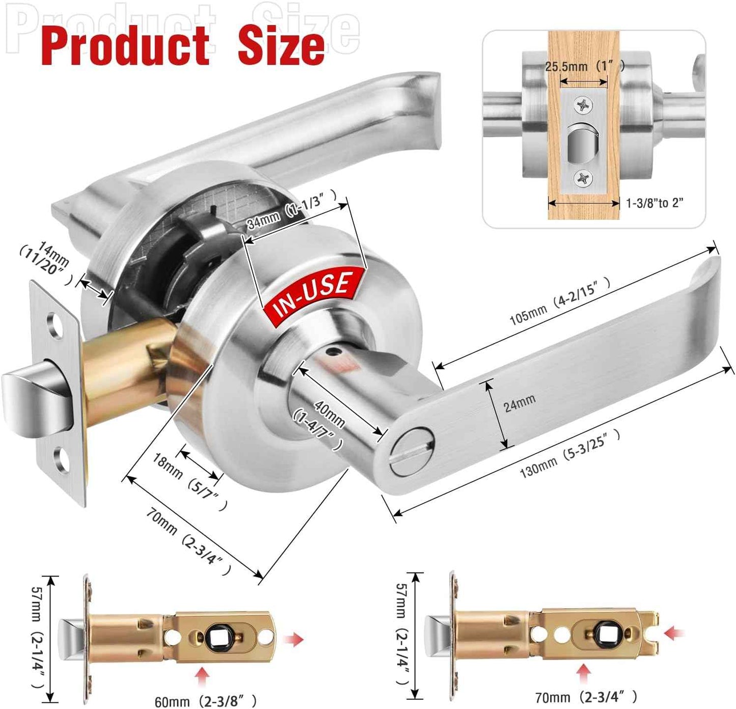 Commercial Grade Black Bathroom Privacy Door Lock - Vacant/Occupied Indicator for Restrooms