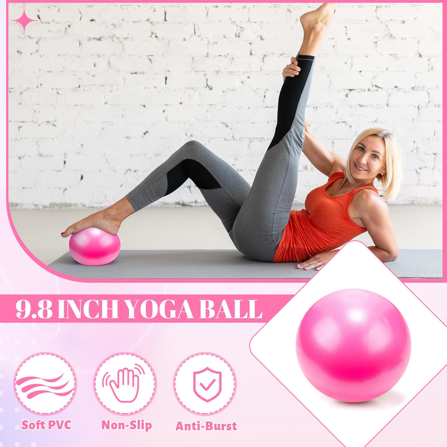 RoundFunny Pilates Ring Circle Set 15 Pcs Exercise Equipment Accessories for Women Workouts Pilates Ball Stretching Strap Gym Backpack Resistance Band Arm Stretcher for Training Body Shape