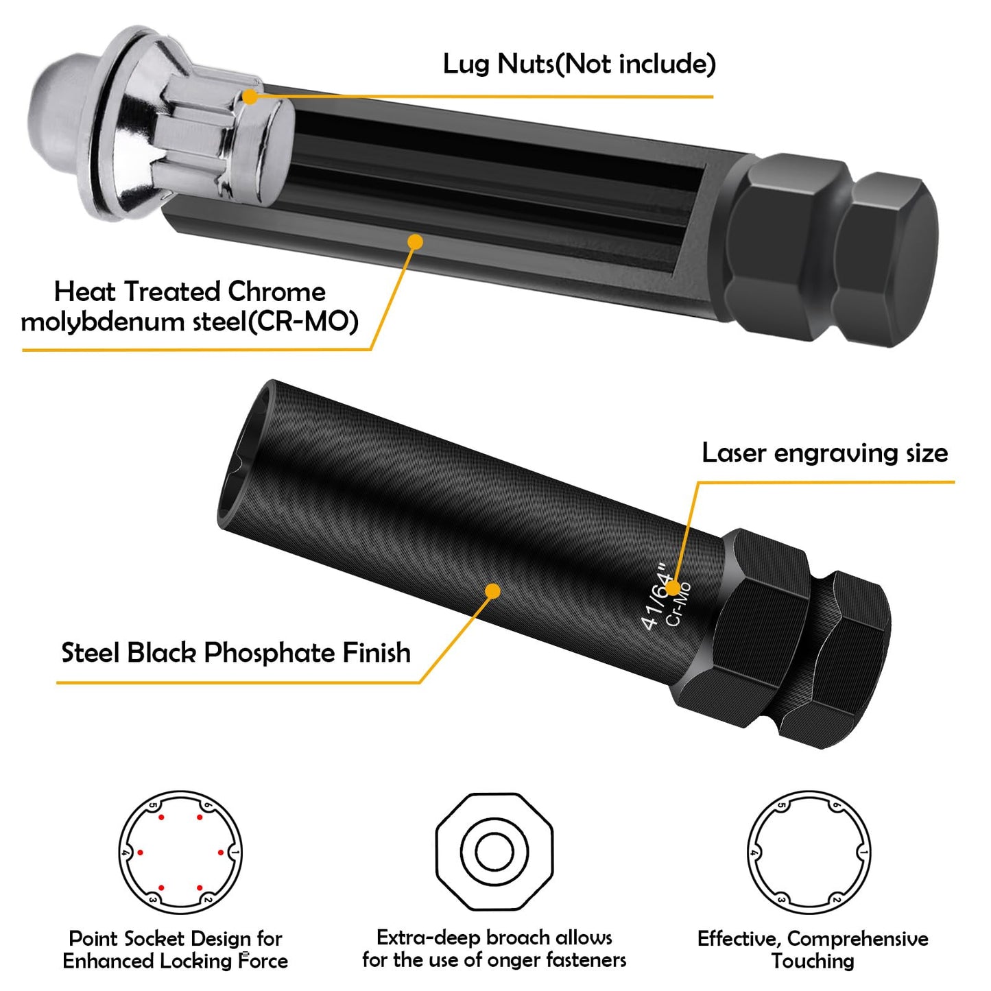REBRA 6 Spline & 7 Spline Lug Nut Socket Set, Spline Lug Nut Lock Key, Locking Wheel Lug Nut Removal Tool for Easy Installation and Removal of Lug Nuts on Aftermarket Wheels (2-Pieces)