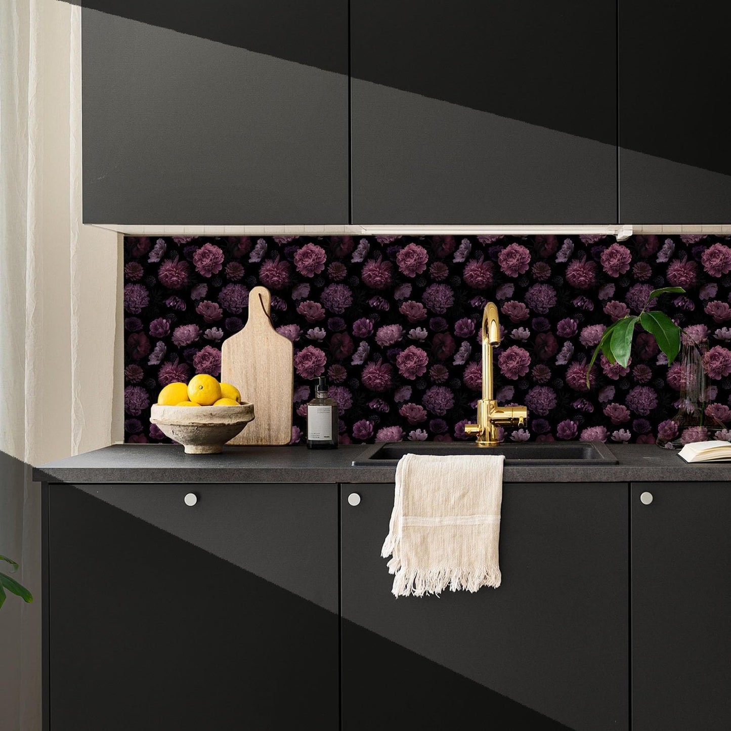 Akodm Dark Floral Peony Wallpaper Contact Paper for Cabinets and Drawers Renter Friendly Removable Gothic Waterproof Self Adhesive Botanical Vintage Thick Vinyl Bathroom Flower Walpaper 17.7"x 70.8"