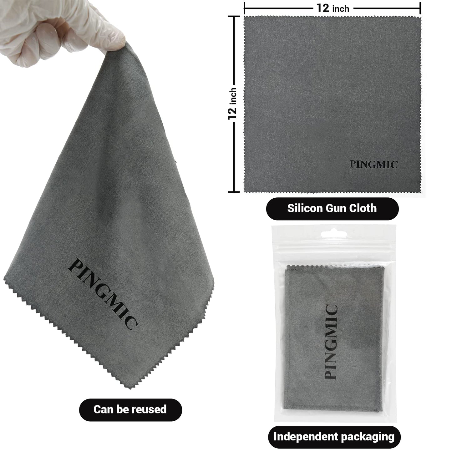 2 Pack Silicon Gun Cleaning Cloth, Lint-Free Microfiber Gun Cloth, 12" x 12" Large Cleaning Wipes, Polishing Rag for Firearms, Reel, Knives, Tool, Sporting Equipment, Precision Instruments