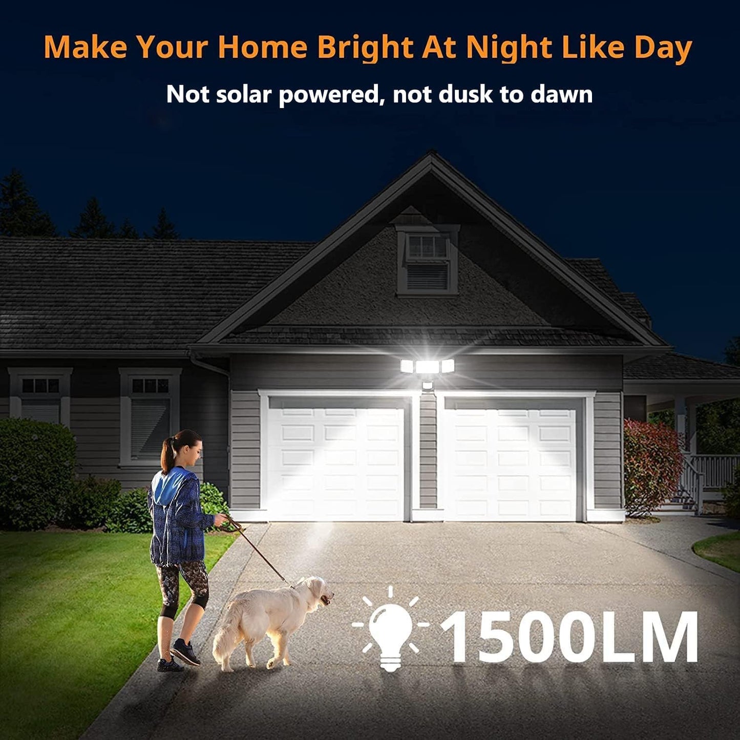 1500LM Battery Powered LED Flood Light with Motion Sensor - Waterproof Security Light for Garage, Yard & Porch