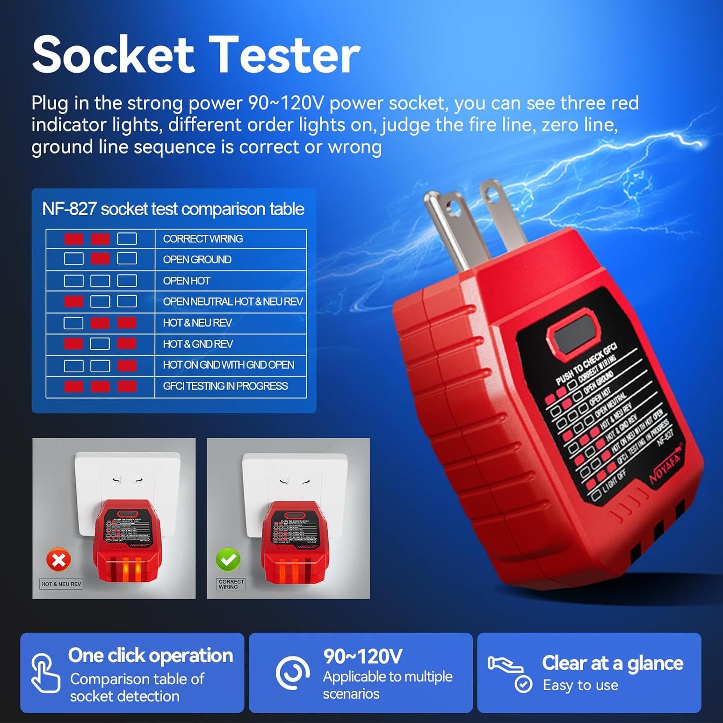 NOYAFA NF-827 Circuit Breaker Finder Tool & GFCI Outlet Tester - 90-120V AC, Includes Accessories & Storage Case