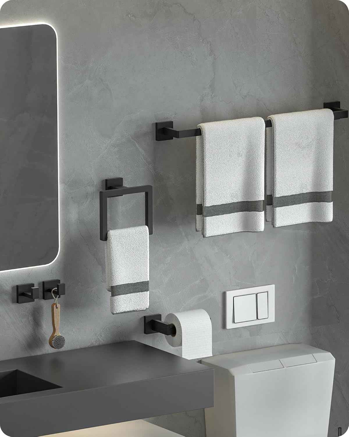 Brushed Nickel Bathroom Hardware Set - 10-Piece Towel Bar, Ring, Hook & Holder Kit