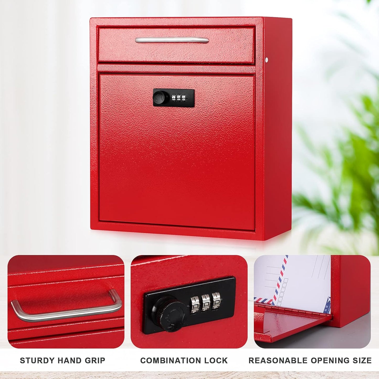 Secure Wall-Mount Mailbox with Lock | KYODOLED Large Steel Drop Box, Black, 16.2H x 11.22L x 4.72W