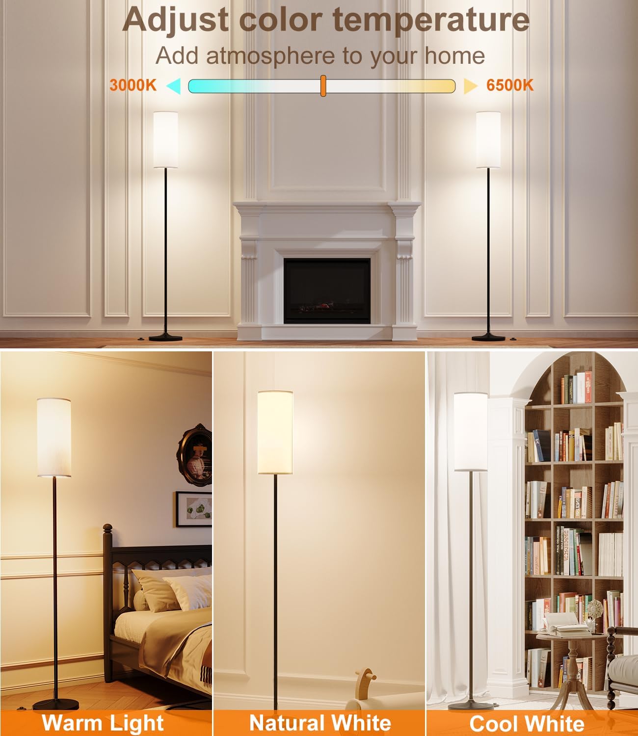 LED Floor Lamp with Remote & Dimmable Feature - Modern Gold Standing Lamp for Living Room & Bedroom