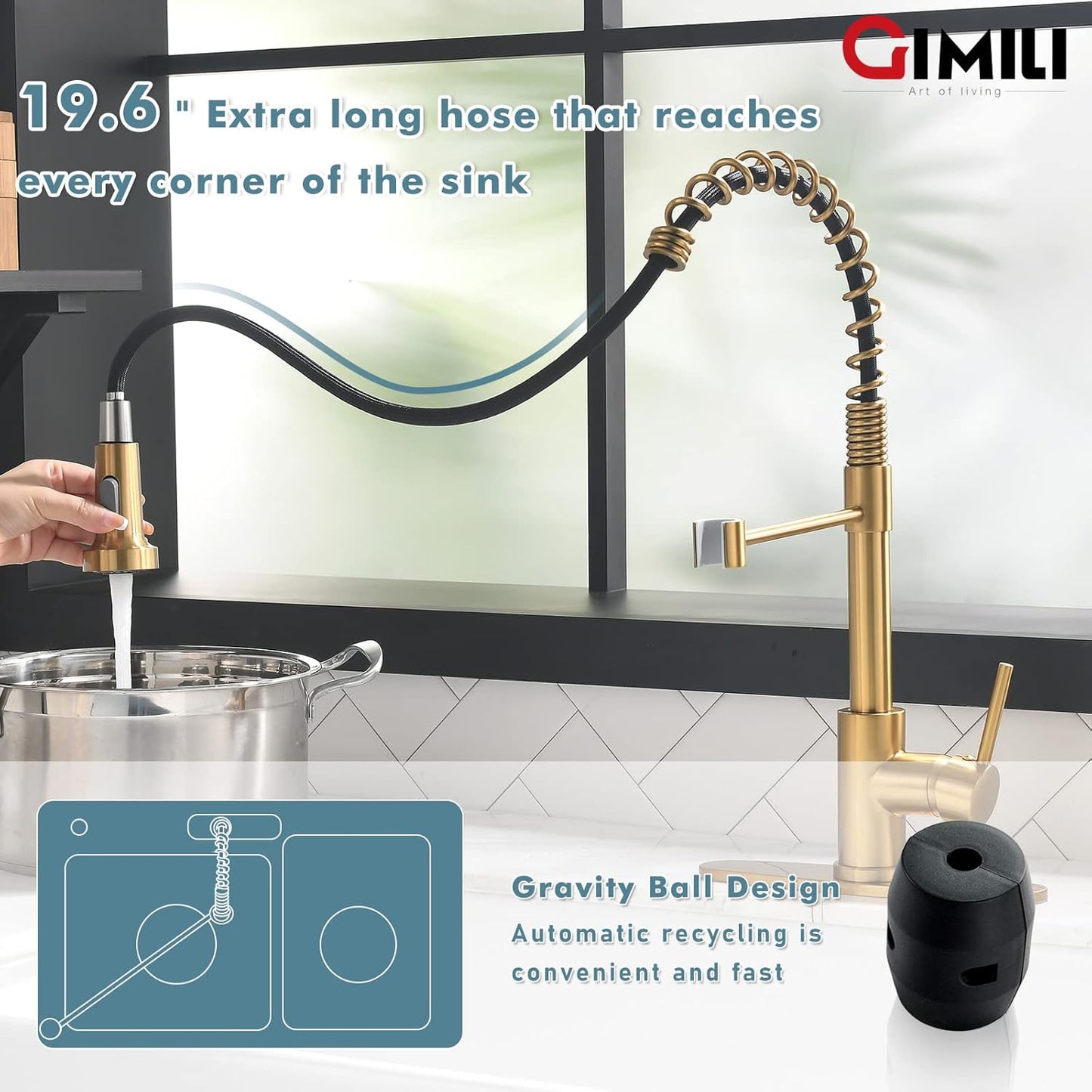 Matte Black Kitchen Faucet with Soap Dispenser - Commercial Single Handle Pull Down Sprayer