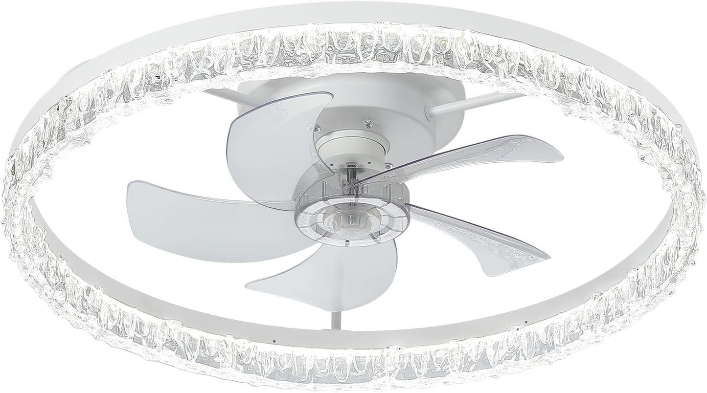 Flush Mount Ceiling Fan with Lights & Remote - 6 Speed Low Profile for Bedroom & Small Rooms